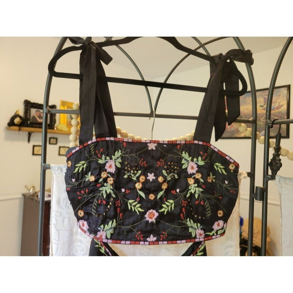 New sz 4 free people beaded crop top 2 pc petra set pants beaded embroidered - Picture 3 of 5